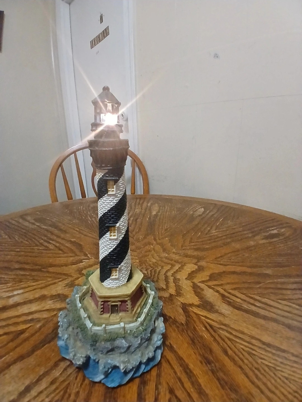 Decorative Black & White Spiral Lighthouse Accent Lamp - Unbranded